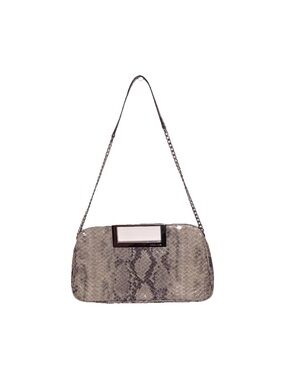 Michael Kors Snake Pattern Shoulder Bag Chain Strap Metal Plate Beige Gray